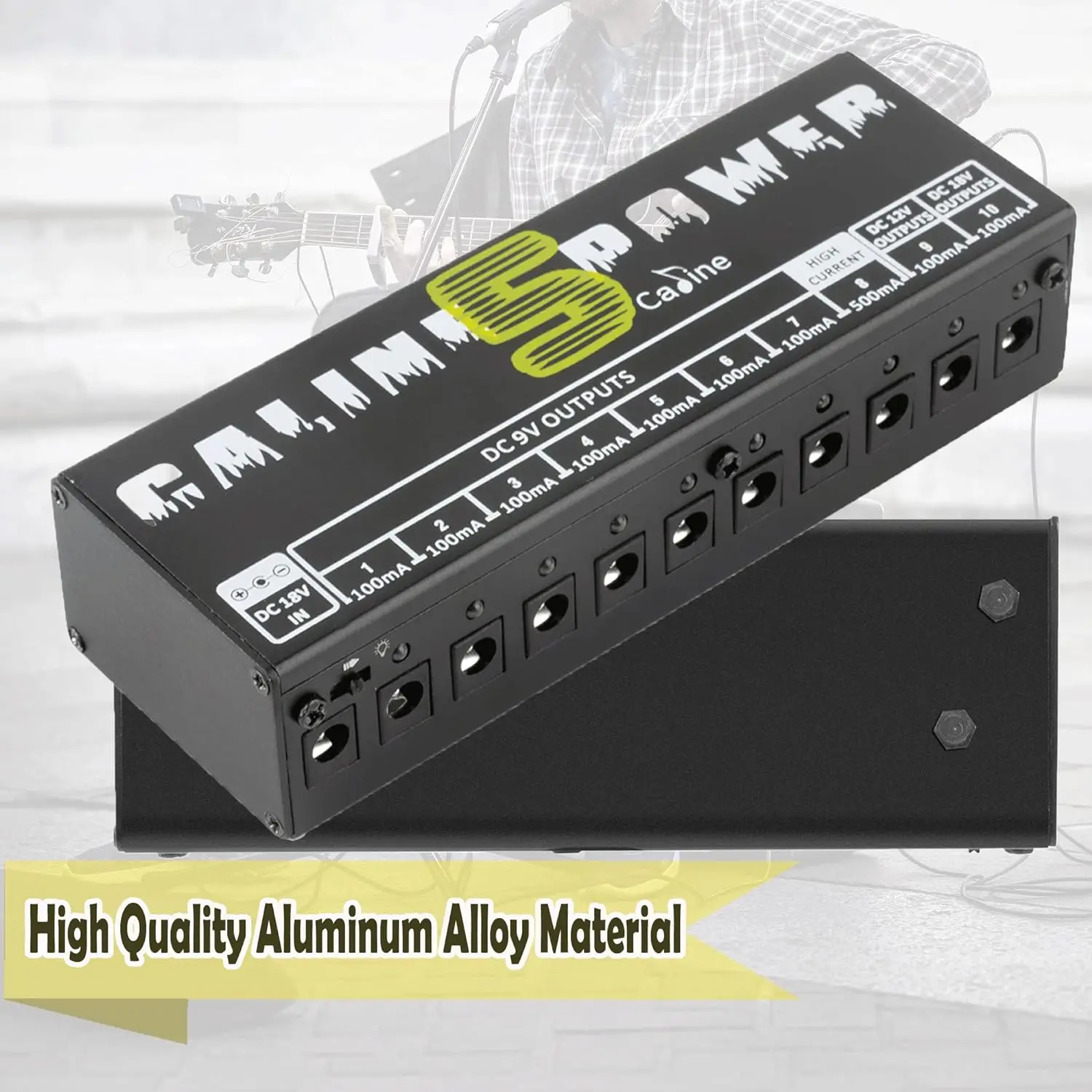 

Caline CP-05 Guitar Effect Pedal Power Supply 10 Isolated Outputs (9V,12V,18V) Power Tuner Short Circuit /Overcurrent Protection