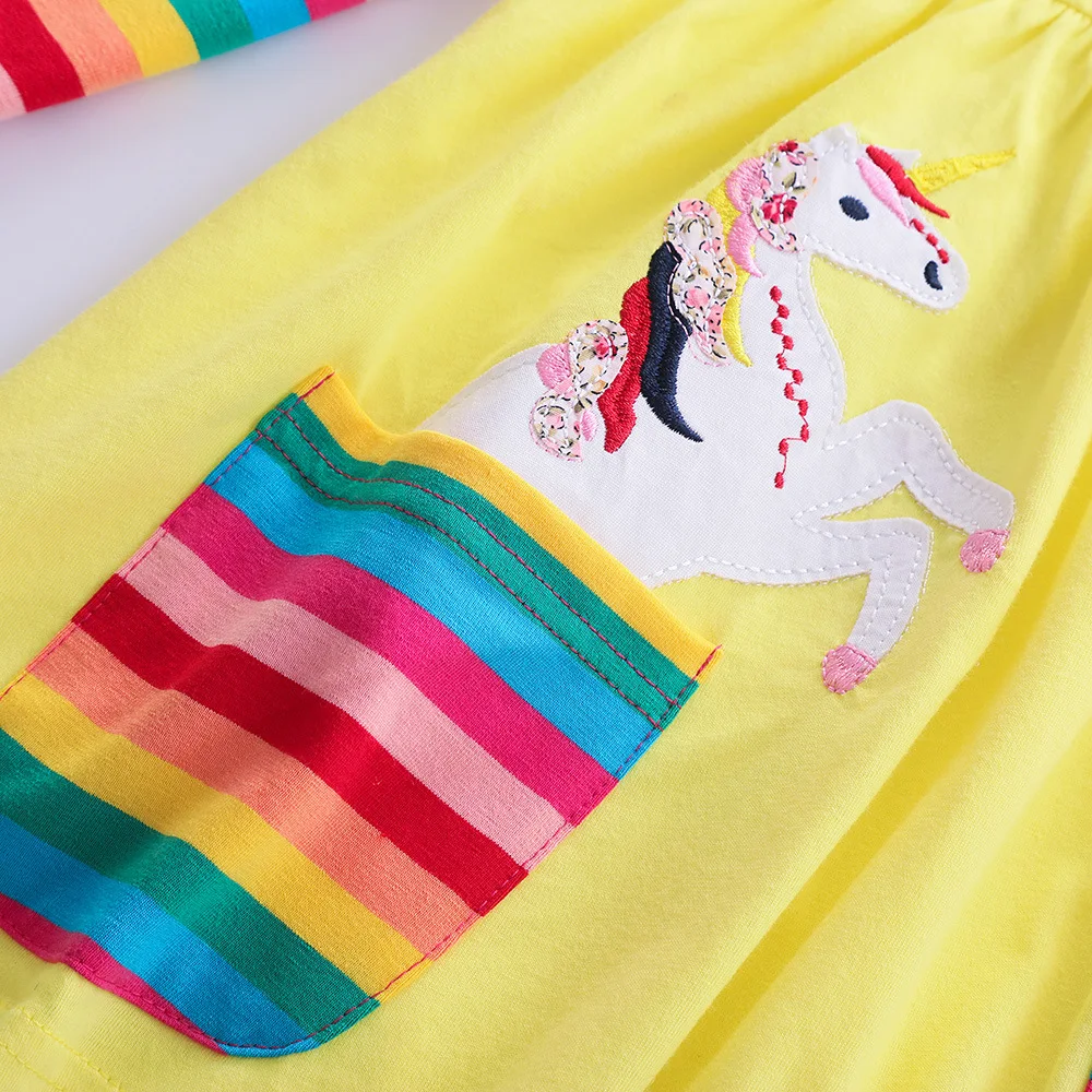 Langärmliges Einhornkleid für Mädchen, Herbststickerei, zwei Taschen, Regenbogenärmel, 81035 – Detail 36