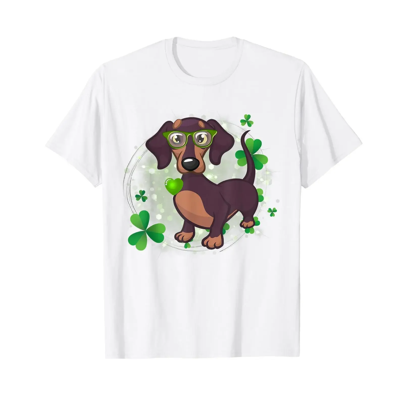 Süßer Dackel mit grüner Brille and Kleeblatt T Shirt vintage Washed designer clothes Versatile Soft Top For Everyday Wear