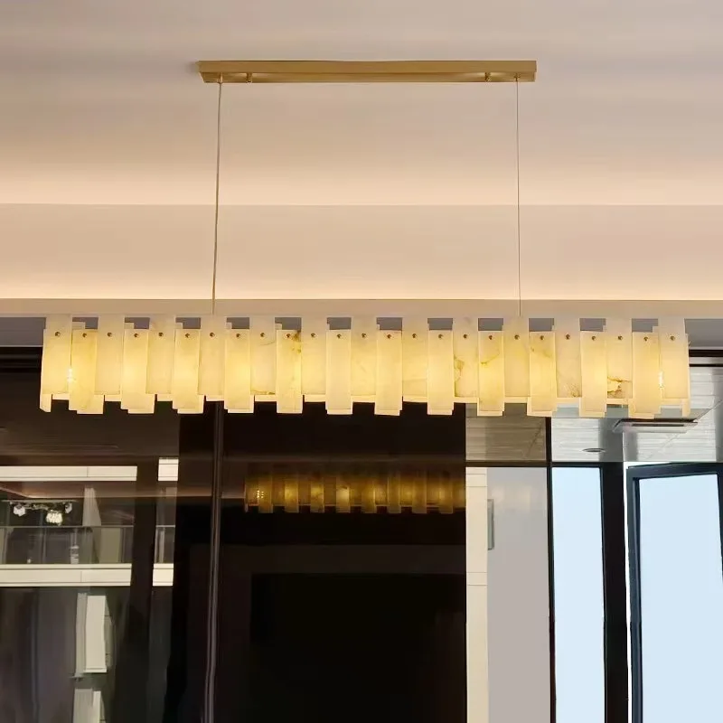 Home Chandelier High Ceiling All-copper Marble Chandeliers Living Room Pendant Light For Dining Room Table Kitchen Island Bar