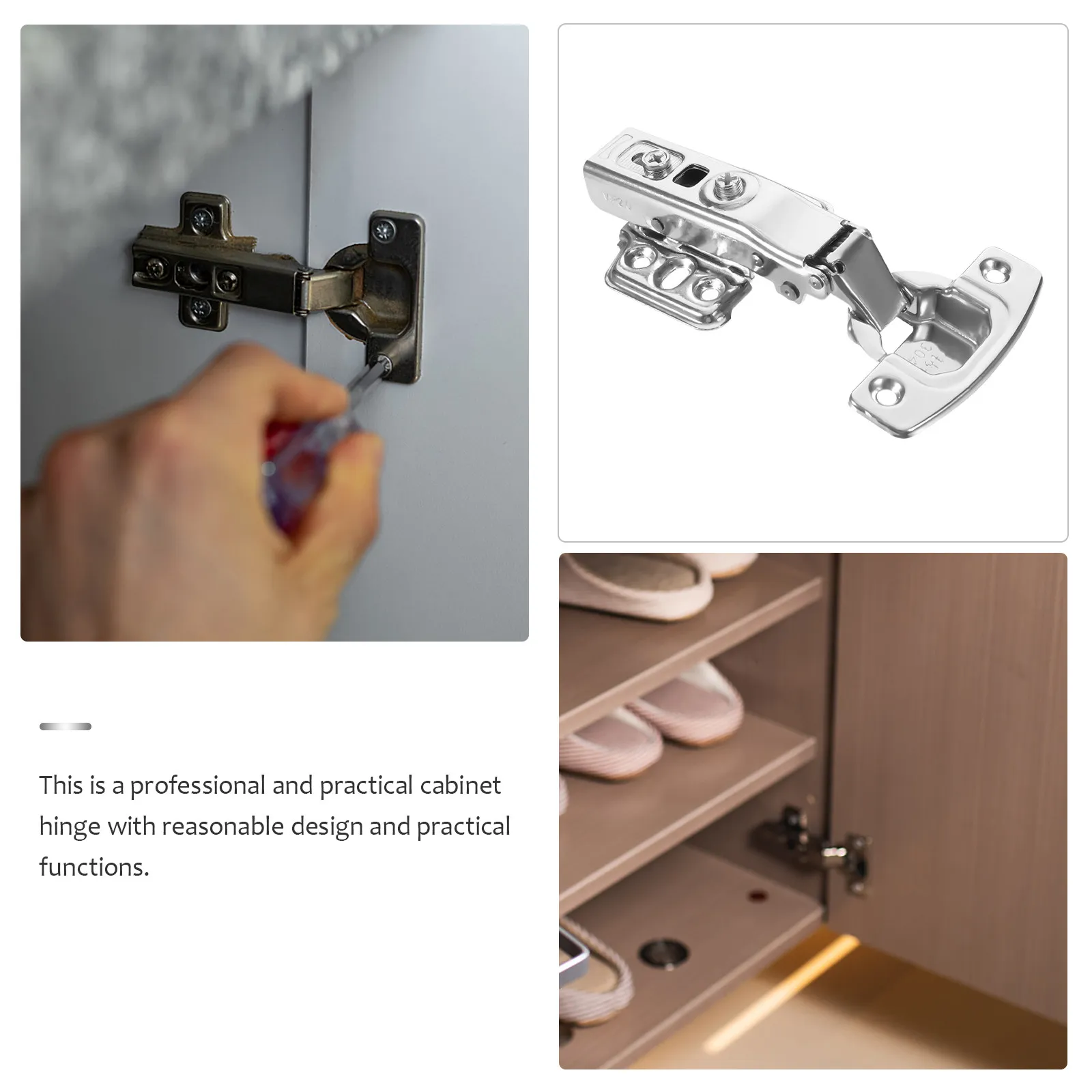 12Pcs Rust Proof Stainless Steel Cabinet Door Hinges Self Closing Heavy Duty Buffer Hinges for Kitchen Wardrobe Cupboard