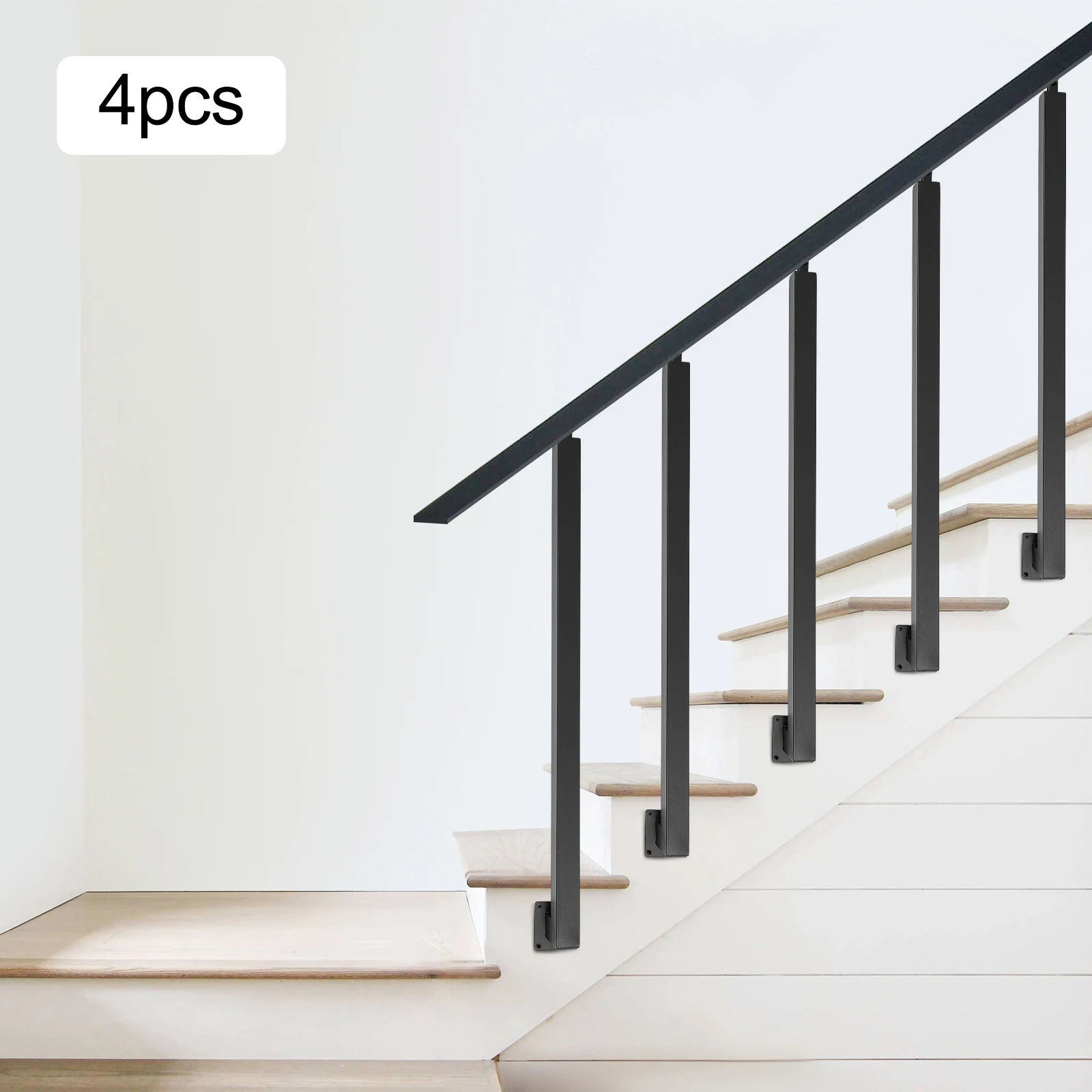 3.15*3.15*37.4in Multifunctional Decorative Railing 4Pieces Adjustable Square Stair Baluster Posts Freestanding