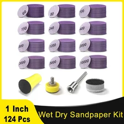 1Inch 124 Pcs Wet and Dry Sandpaper Kit with Sanding Block Interface Pad for Drill Grinder Rotary Tools and Wood Metal Jewelry