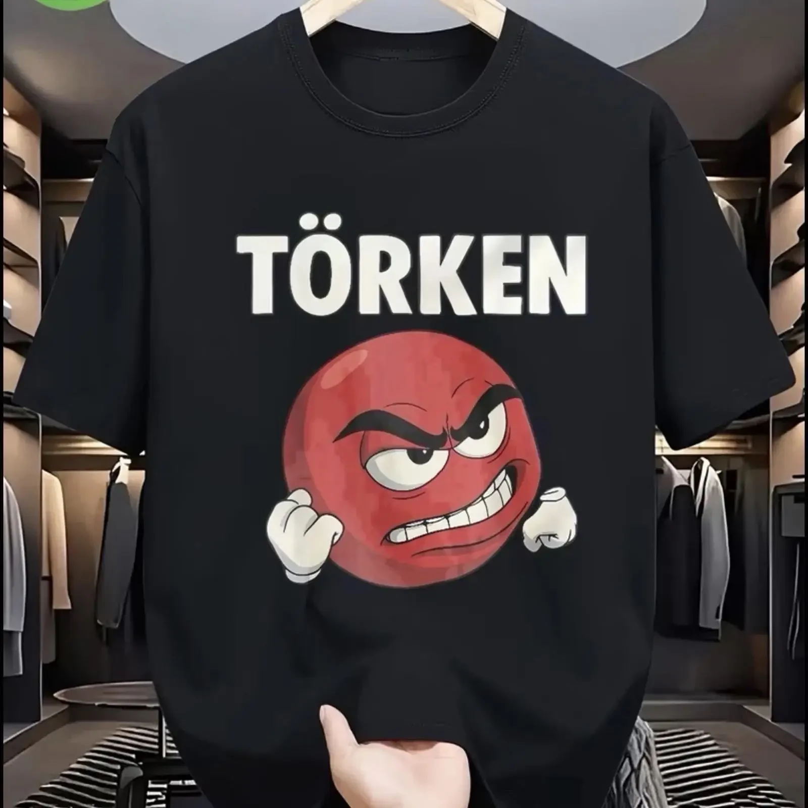 Casual short sleeved T shirt with a funny Turkish Terrier motif featuring an angry expression vintage Washed fashion Breathable