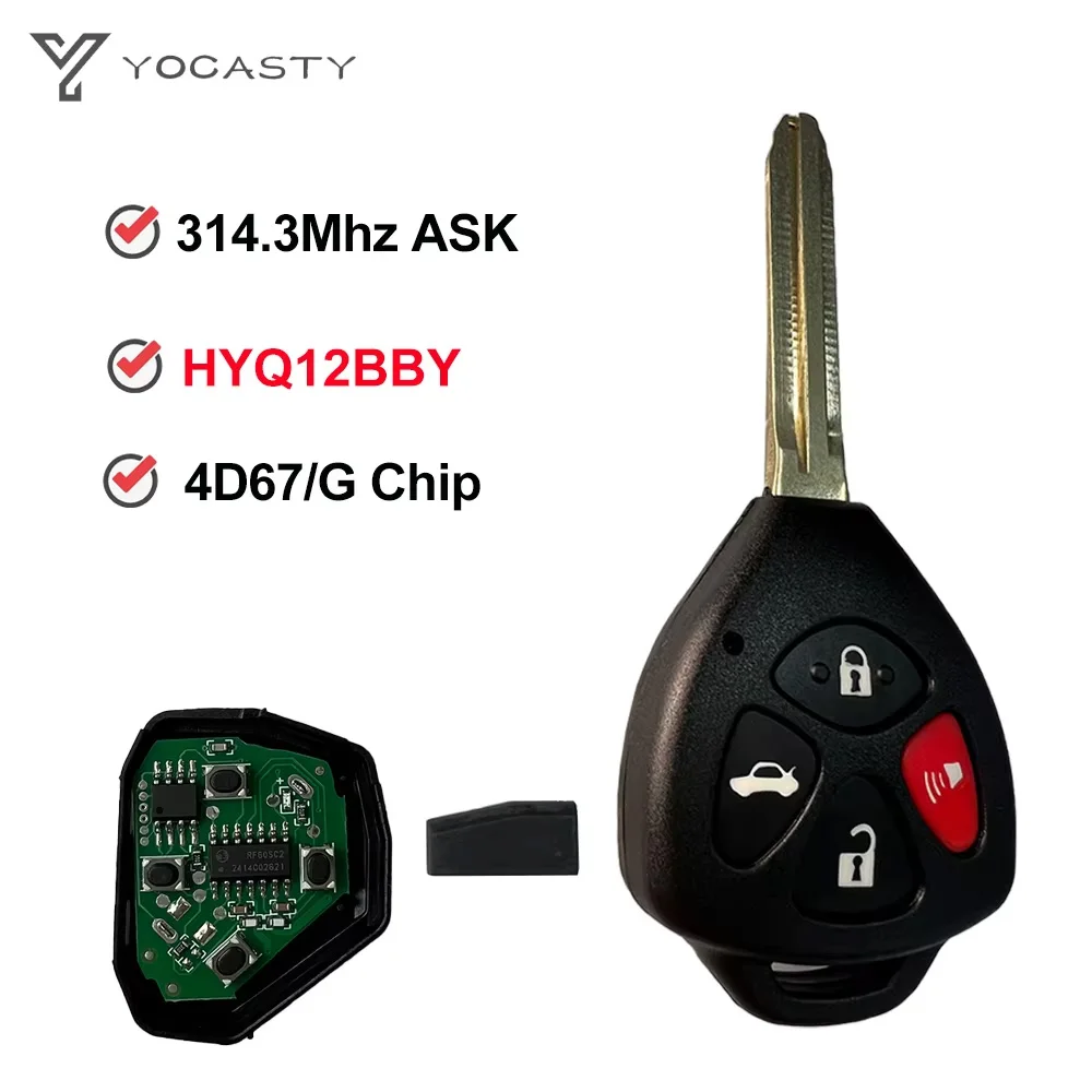 

YOCASTY For Toyota Camry Corolla Yaris RAV4 Venza Avalon Matrix HYQ12BBY 314.4Mhz 4D67 /G Chip Car Remote Key with 3/4 Buttons