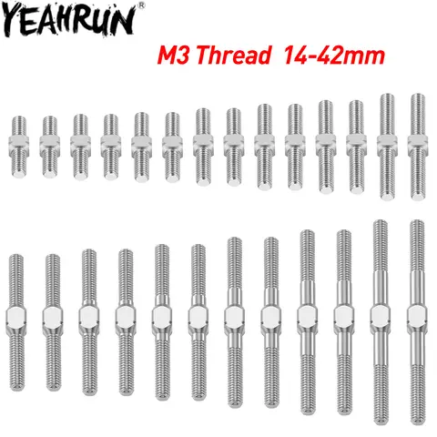 YEAHRUN 1Pair Titanium Alloy M3 Left and Right Thread Dual Head Threaded Bar Double End Thread Rod Stud Bolt 14-50mm