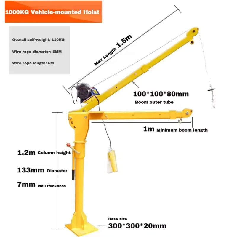 New Portable 360 Degree Rotatable Telescopic 220v Electric Hoist 2Ton Vehicle Mounted Mini Crane