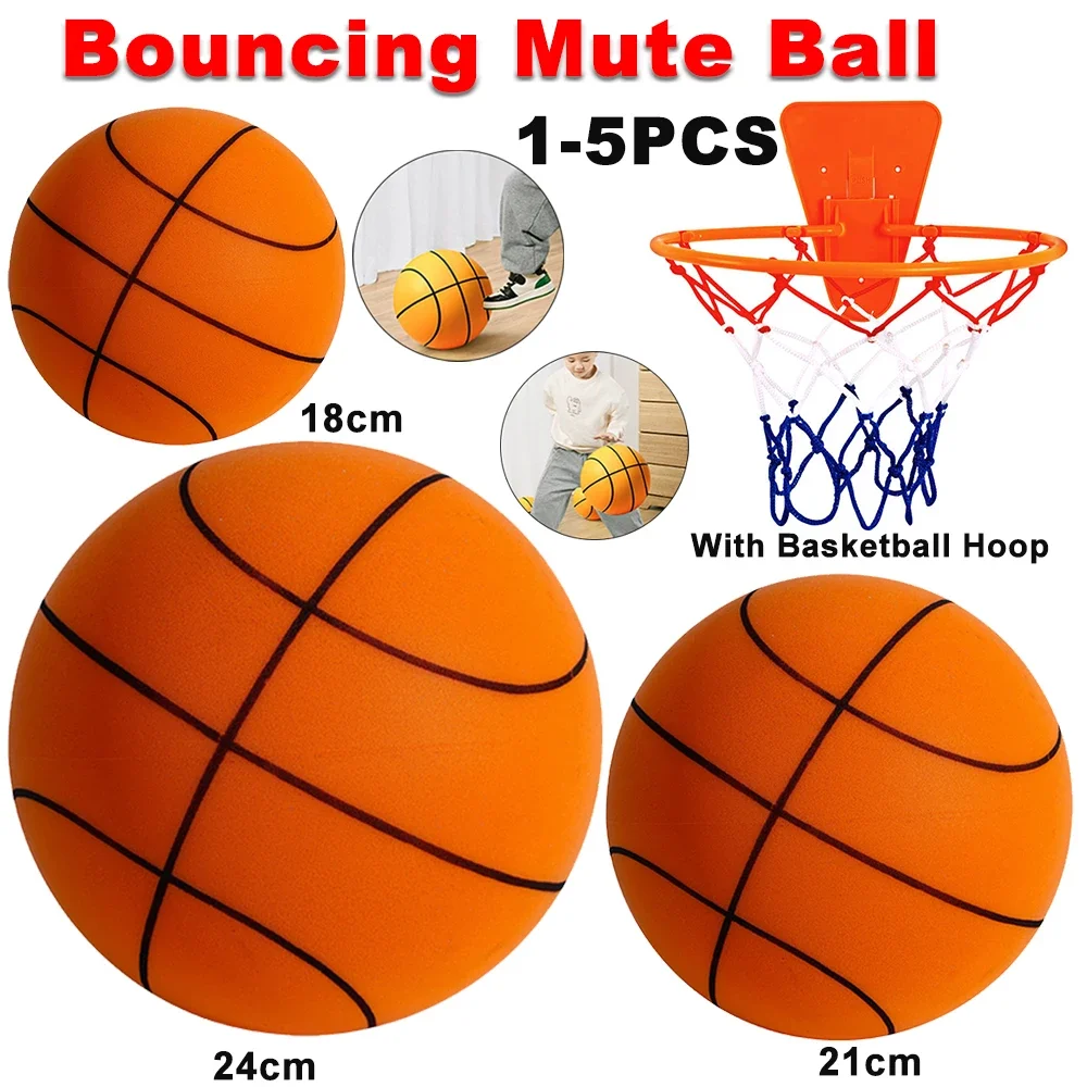 

1-5pcs Bouncing Mute Ball Indoor Silent Basketball with Hoop High-Resilience Lightweight Foam Basketball 18/21/24cm Kids Gifts