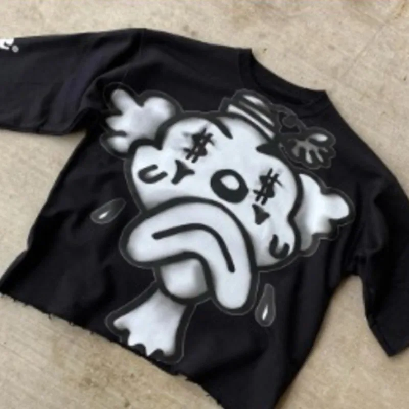 Cartoon Print T-shirt 2024 American And European Popular Hoodie New Punk Casual Round Neck Couple Pullover Loose Unisex Top New