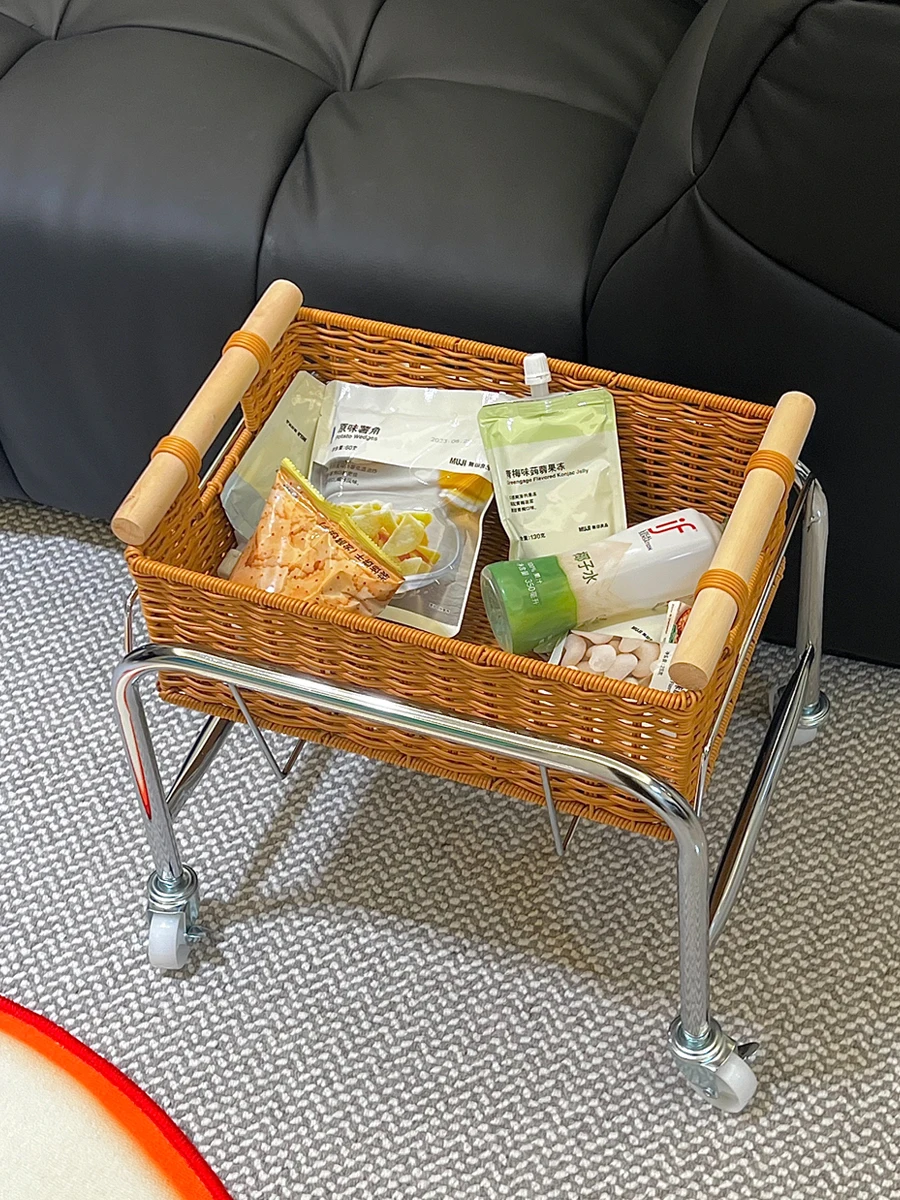 

Tengbian Snack Toy Shelves Household Living Room Bedroom Storage Shelves Mobile Small Cart Sorting and Storage Basket