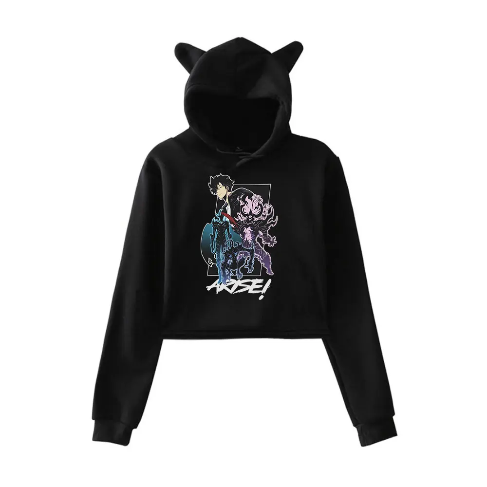 Solo Leveling Vintage 90s Streetwear logo Hoodie Merch Hoodies Sweatshirts for Girls Cat Ear Crop Sports Pullover Fashion