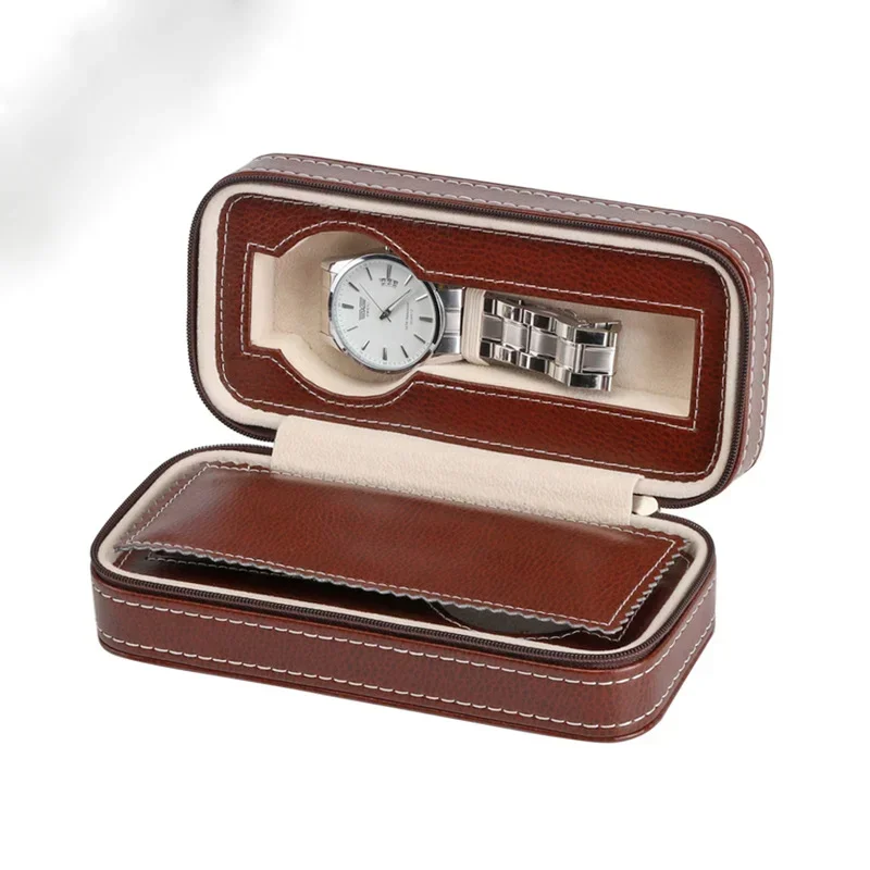 Popular Portable Carbon Fiber Zipper Watch Box, Stylish 2-position Watch Storage, Leather Bag Travel Watch Carry-on Bag