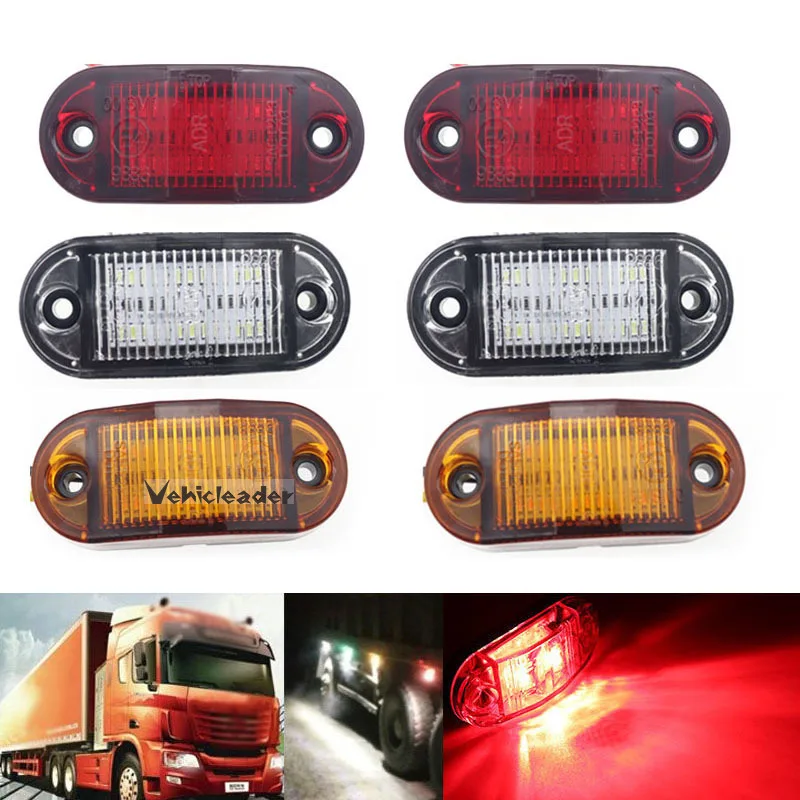 2pcs 12v 24v Side Marker Lights 6Led For Trailer Trucks Caravan Side Clearance Marker Light Lamp Lorry Amber Red White 10-30V