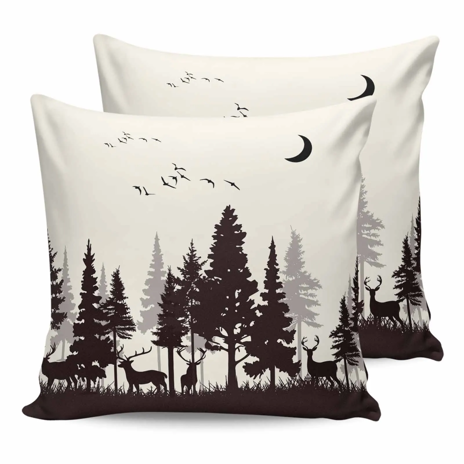 Forest Silhouette Deer Animal Bird Nature Waterproof Pillowcase Office Sofa Throw Pillow Case Car Cushion Cover Home Decor