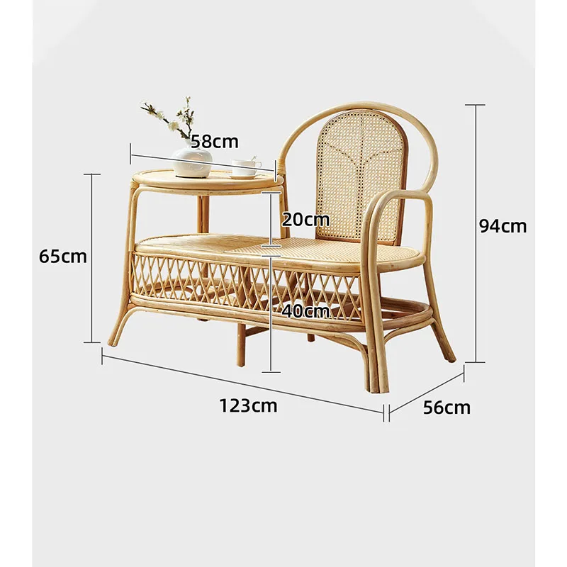 

Nordic retro single rattan sofa chair, coffee table, all-in-one telephone chair, household simple small apartment solid wood