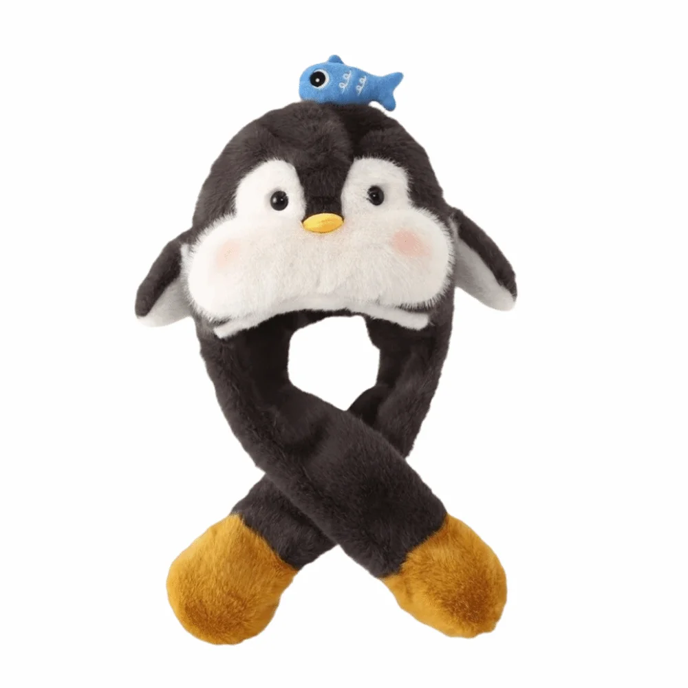 

Kawaii Fluffy Ear Protection Cap Solid Color Fleece Lined Penguin Ear Moving Hat Warm Thermal Cartoon Penguin Hat Autumn/Winter