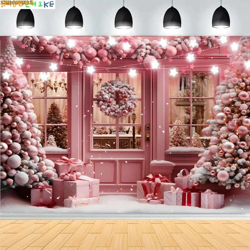 

Festive Christmas Room Fireplace Photography Backdrops Winter New Year Holidays Party Xmas Tree Window Photo Background BR-14