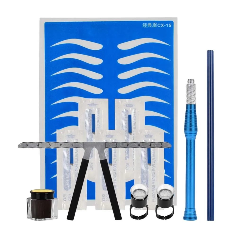 

Microblading Pen Kit Manual Pen Pigment Rings Cup Eyebrow Practice Skin Eyebrow Blades Three-point Eyebrow Positioning Ruler Pen