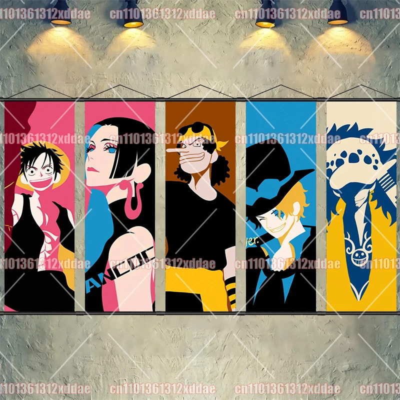 

Classic Anime One Piece Character Scroll Painting Luffy Zoro Usopp Nami Doflamingo Sanji HD Poster Home Decor Children's Gift