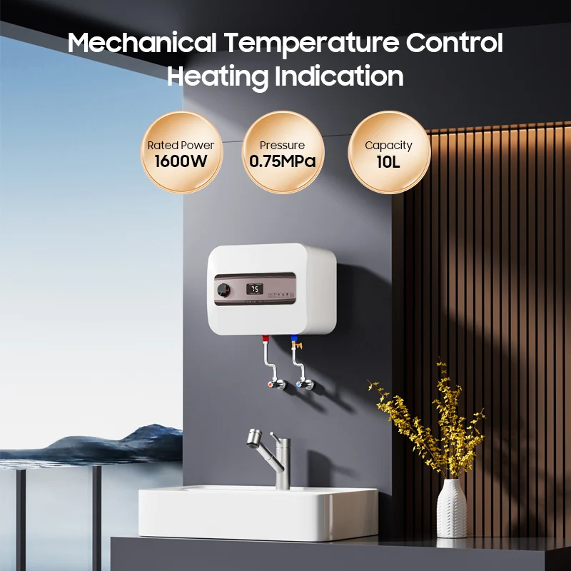 มินิไฟฟ้าเครื่องทําน้ําอุ่น Geyser 10L ภายใต้อ่างล้างจานเก็บประหยัดพลังงาน 1.5kW 1.6kW 2kW สําหรับครัวเรือน RV กลางแจ้ง