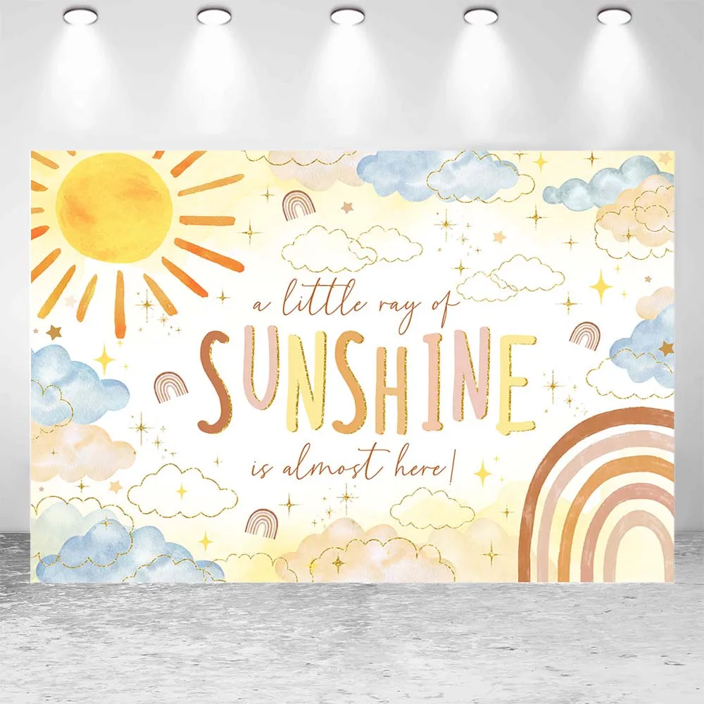 Mocsicka Baby Shower Backdrop a Little Ray of Sunshine is Almost Here Newborn Welcome Party Decor Photo Background Banner Custom