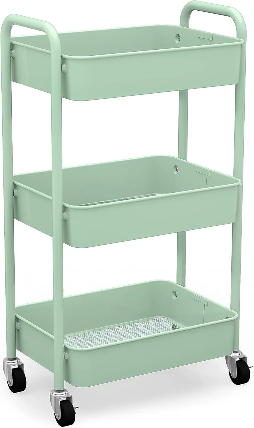 

3-Tier Rolling Metal Storage Organizer - Mobile Utility Cart, Kitchen Cart with Caster Wheels