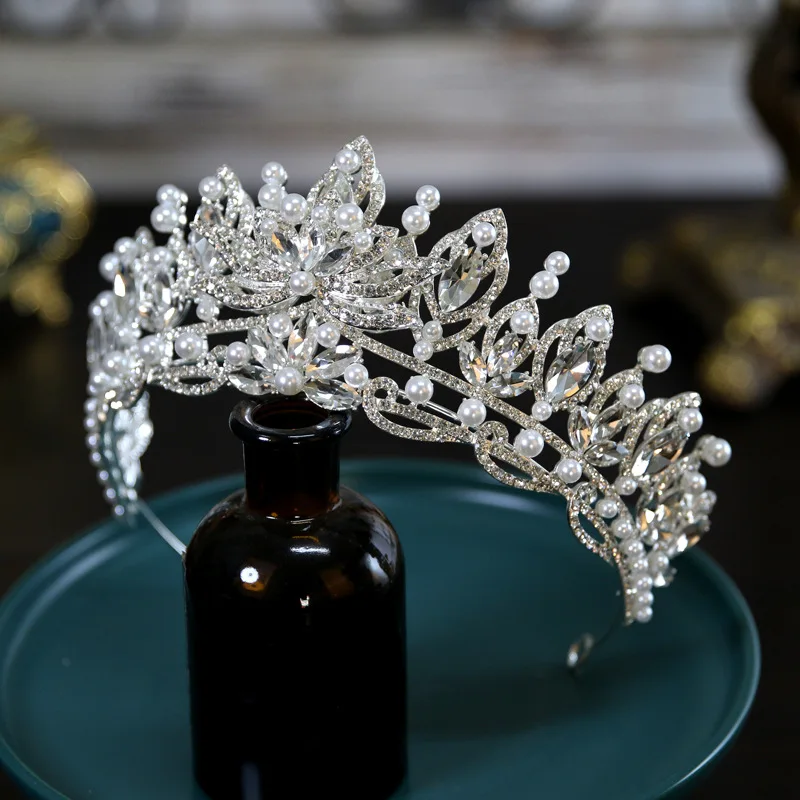 DIEZI Luxury Crystal Pearl Crown Bridal Hair Accessories Elegant Korean Queen Tiaras Diadem Girls Wedding Party Dress Headbands
