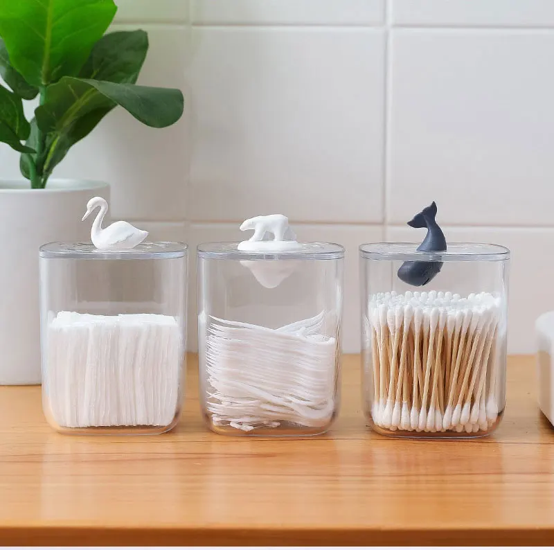 Eisbär Wal Schreibtisch-Aufbewahrungsbox mit Abdeckung, staubdicht, transparente Baumwolle, Kosmetik-Baumwoll-Aufbewahrung, Schlafzimmer-Organizer, Kanister – Detail 2