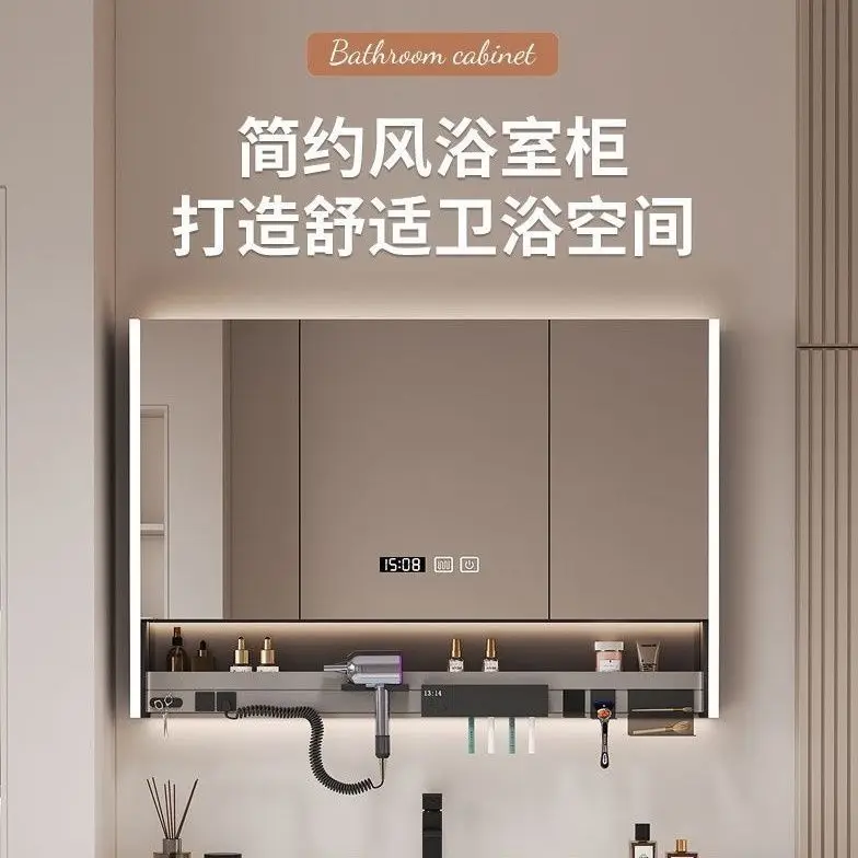 Production d'armoire à miroir de salle de bains en acier inoxydable 304, armoire intégrée, toilettes murales, maquillage, rangement intelligent