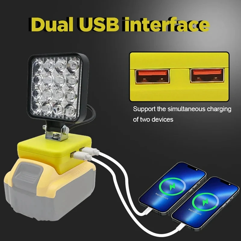 16 LED Work Light Spotlights Outdoor Work Fishing Handheld Emergency Tool Light For Dewalt 20V Lithium Battery