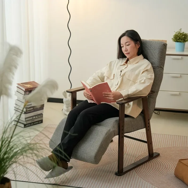 Lunch break folding solid wood recliner elderly can sit and lie on balcony living room waist small apartment lazy back chair