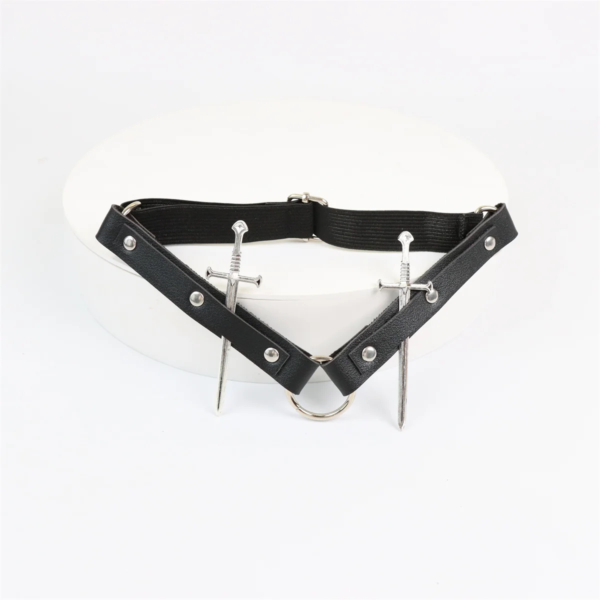 المرأة بولي Leather الجلود القوطية الساق خواتم الشرير نمط الأربطة تأثيري الملابس السيف اكسسوارات Harajuku نمط الساق الأشرطة #2