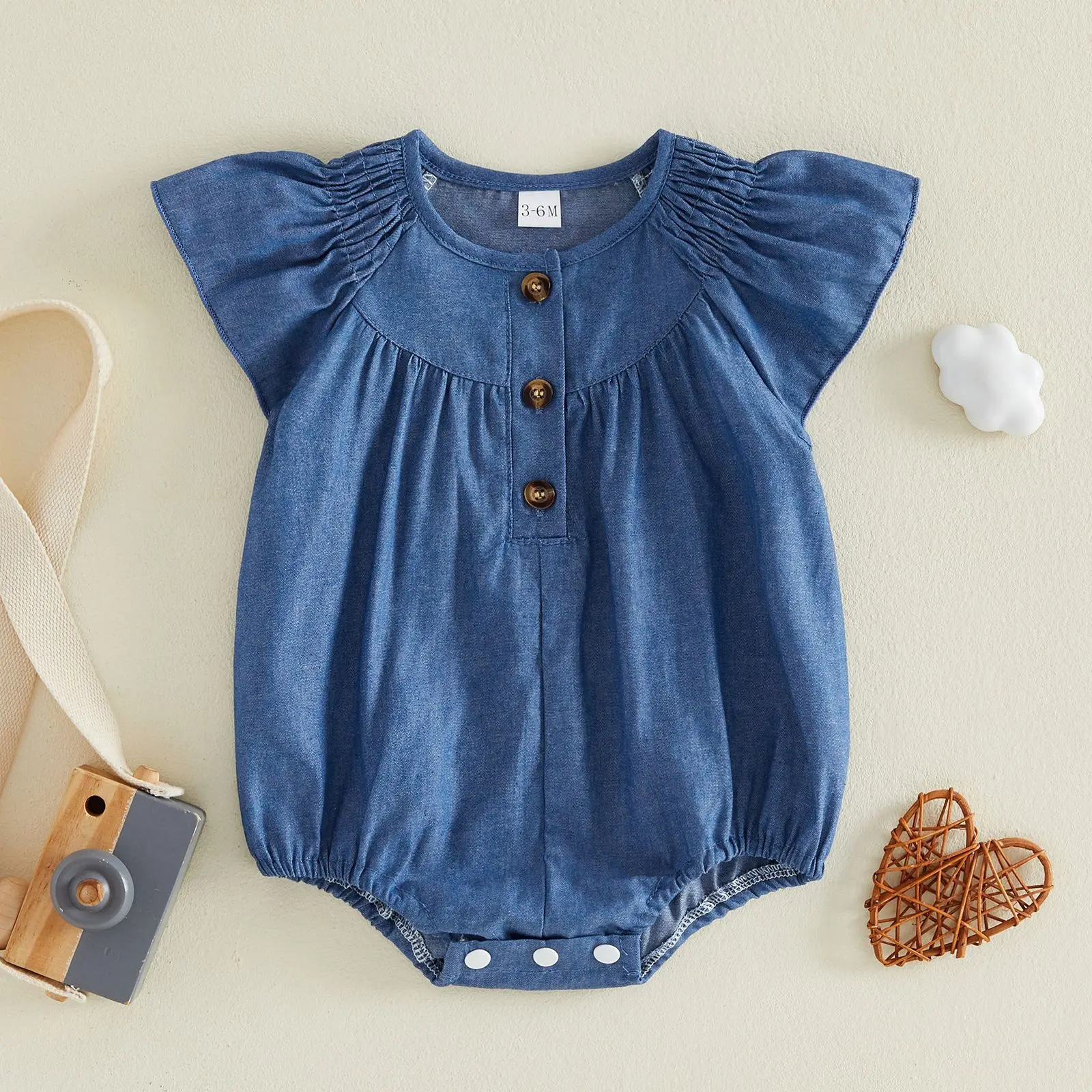 Baby Clothes - Bodysuit Lengan Berkibar Bayi Perempuan 0-18M