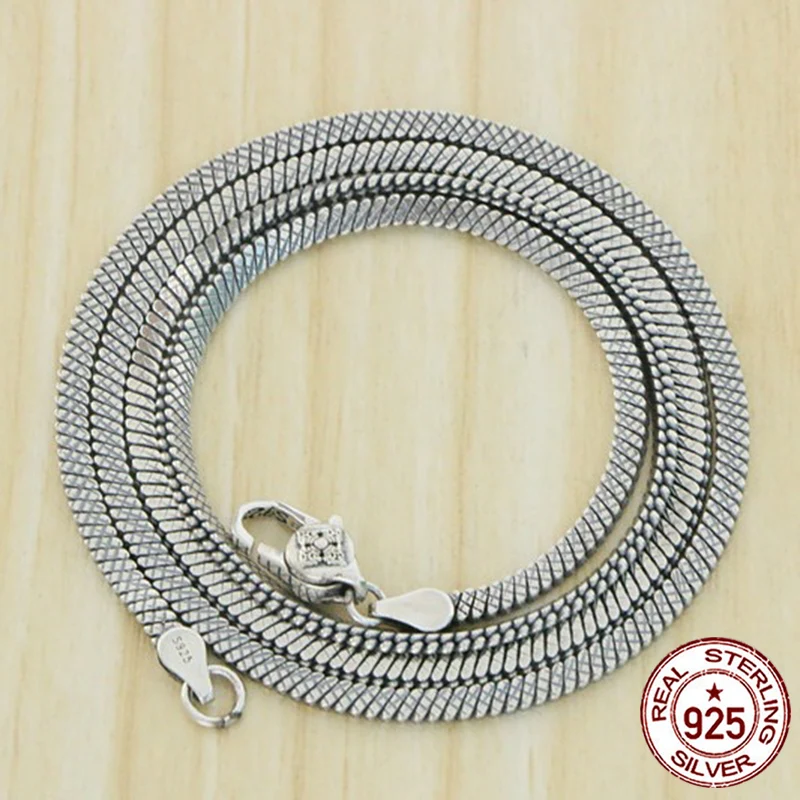 S925 Sterling Silver Necklace Jewelry Vintage Personalized Flat Snake Bone Chain Vintage Hanging Chain Couple Trendy Chain Gift