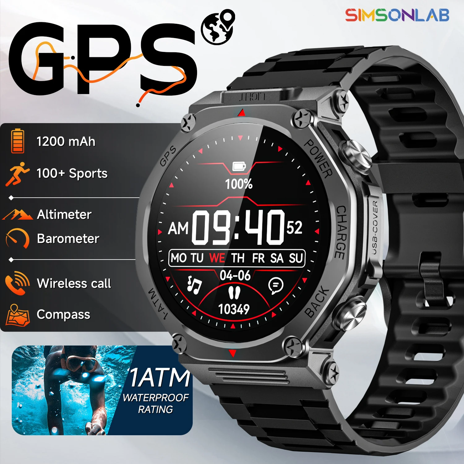 

Смарт-часы с GPS, водонепроницаемый фонарик Type-C, двусторонняя зарядка, 1200 мАч, большая емкость аккумулятора, мужские и женские часы для Android и IOS