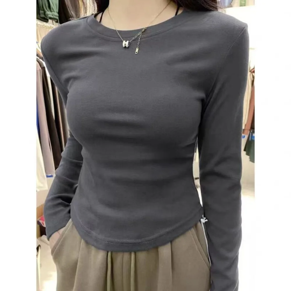 Autumn Winter Long Sleeved O-Neck Slim Basic Women's T-Shirt Solid Color All-Match Classic Casual Top New Trend Warm Street Wear