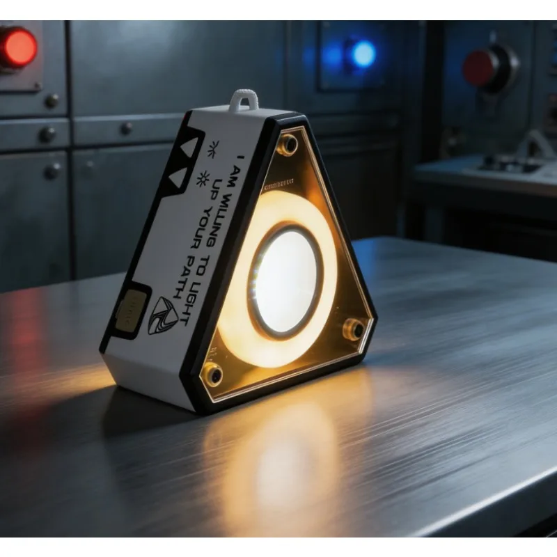 Mecha Style Triangle Night Light With Clock USB Charging Portable Lanyard Dimmable LED Bedside Lamp for Camping Bedroom