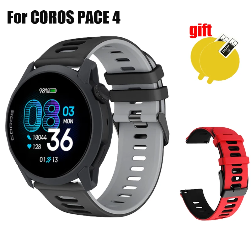 

3 в 1 для COROS PACE 4, ремешок для умных часов, мужской и женский силиконовый мягкий браслет, защитная пленка для экрана