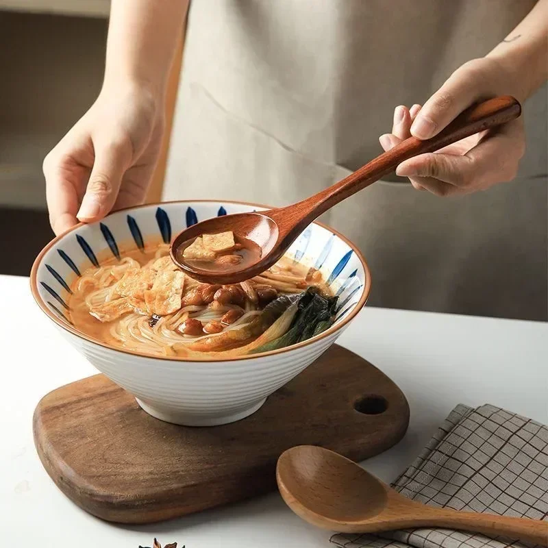 Cuillère à Soupe En Bois D'acacia – Long Manche Anti-brûlure, Anti-rayure, Naturel – Pour Soupe, Bouillie, Service – Taille S