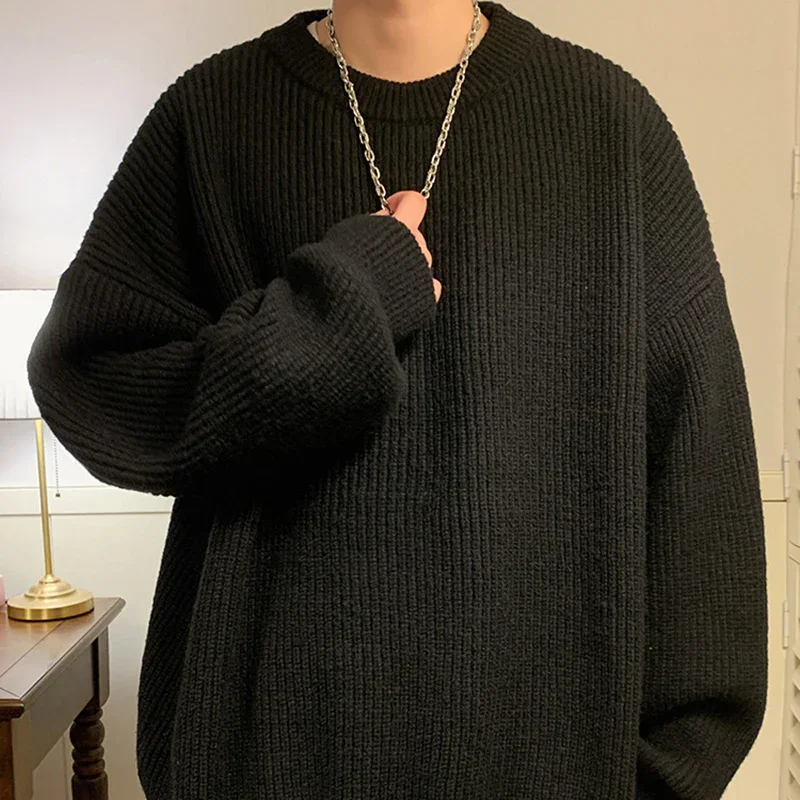 TFETTERS ماركة اليابان بلوفرات برقبة دائرية للرجال ملابس تريكو لخريف وشتاء 2025 سترات مريحة بلون سادة ملابس رجالية للمراهقين