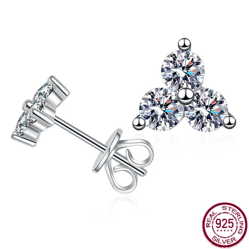 

S925 Silver Earrings, Mosang Diamond Earrings, Three Petal Grass Petal Earrings, Female 60 Fen D Color Jewelry Wholesale