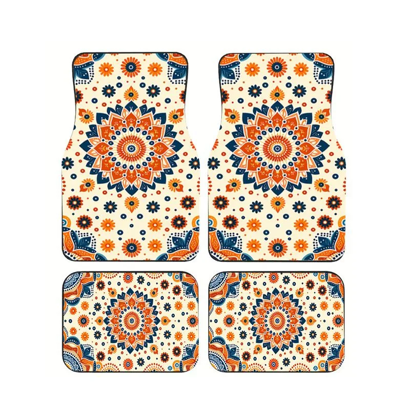 

4Pcs Ethnic Mandala Flower Print Car Floor Mats Universal Non-slip Waterproof Floor Mats for Car SUV Truck Interior Decor