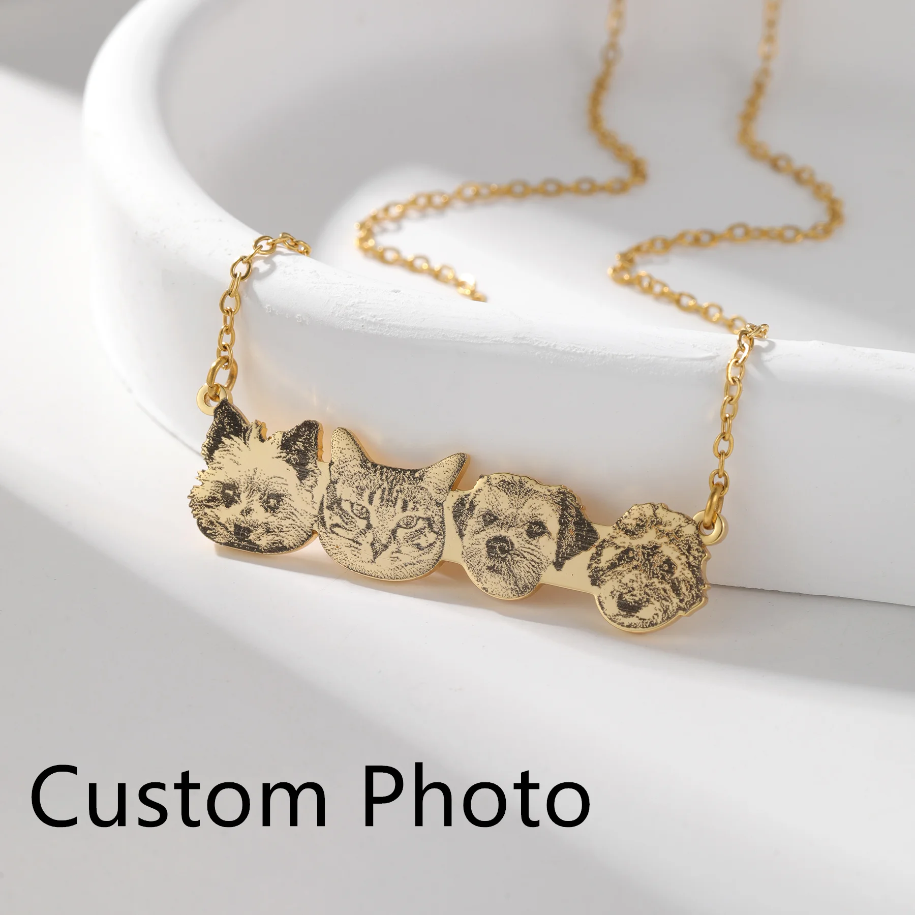 

Custom Engraved Pet Portrait Necklace with Name Dog Cat Photo Pendant Necklace Pet Memorial Jewelry Gift for Pet Lovers Owners