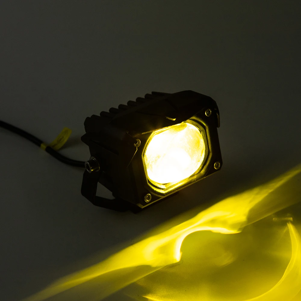 Motorcycle LED Spotlight Bright Dual Color Headlight White Yellow Hi/Low Beam Fog Lamps Waterproof Car Mini Lens Driving Light