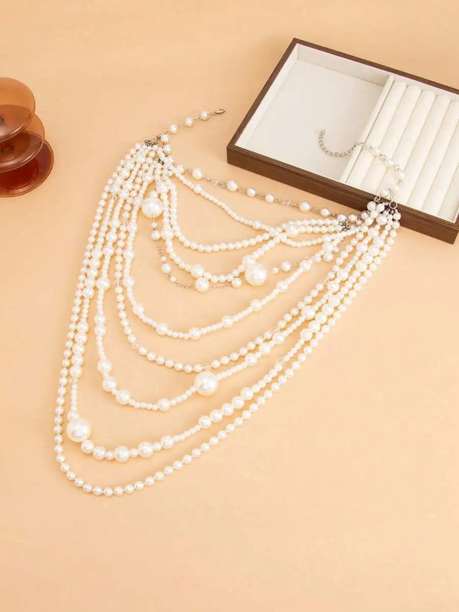 

Bohemian Multi-Layer Faux Pearl Womens Layer Necklace For Party Festival Daily Wear