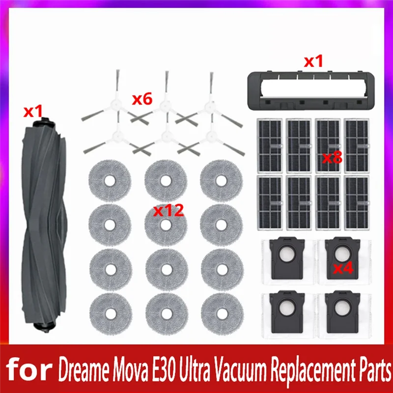 

AA05 For Dreame Mova E30 Ultra Vacuum Replacement Parts Main Tricut Roller Side Brush Hepa Filter Mop Cloth Dust Bag