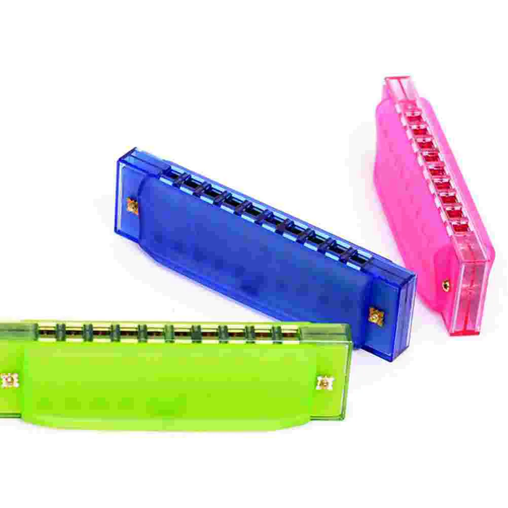 2pcs 10 Hole Plastic Harmonica Music Instrument Educational Music Toy for Beginner Students Kids (Blue+Orange)