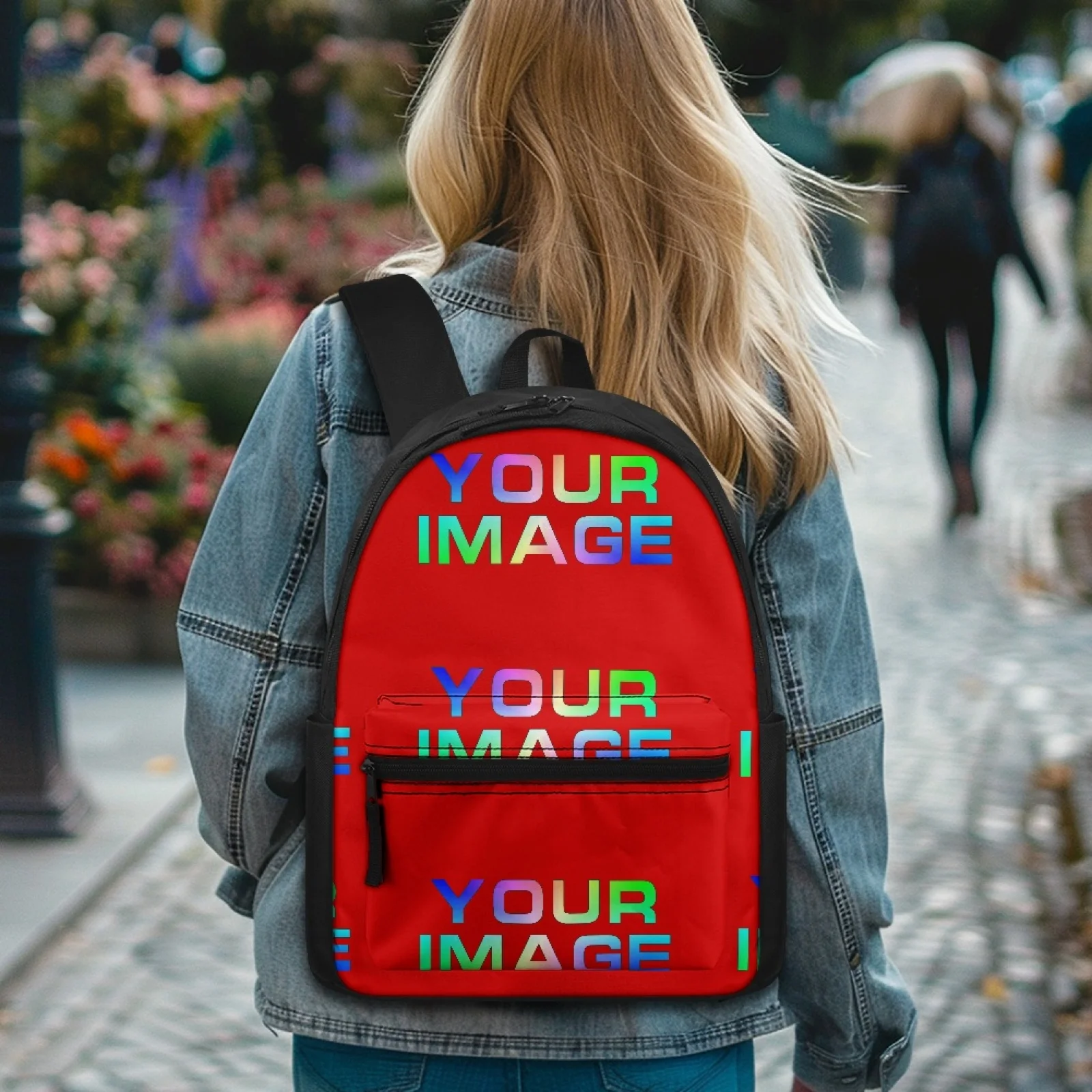 1 Pc Backpack, 15 inches Large Capacity Adjustable Books Backpack School Bag Water Cup Pocket Custom Print On Demand