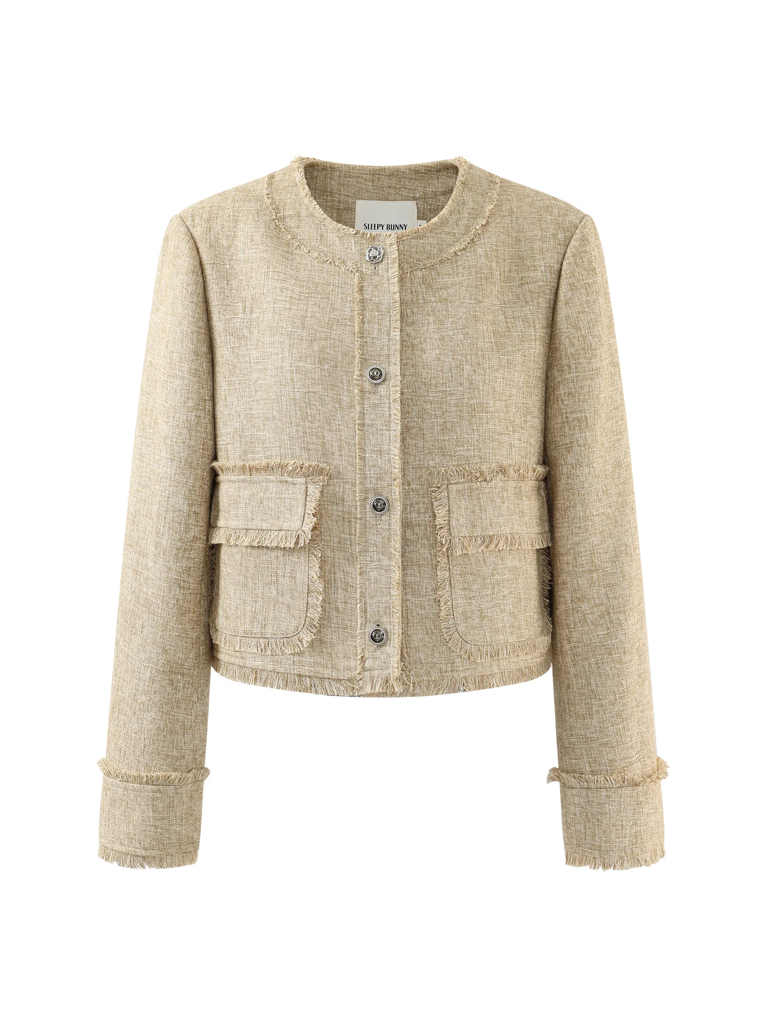 French Chic Tweed Jacket Women Round Neck Short Coat with Fringe Trim Elegant Loose Fit Outerwear Autumn Office or Casual Wear