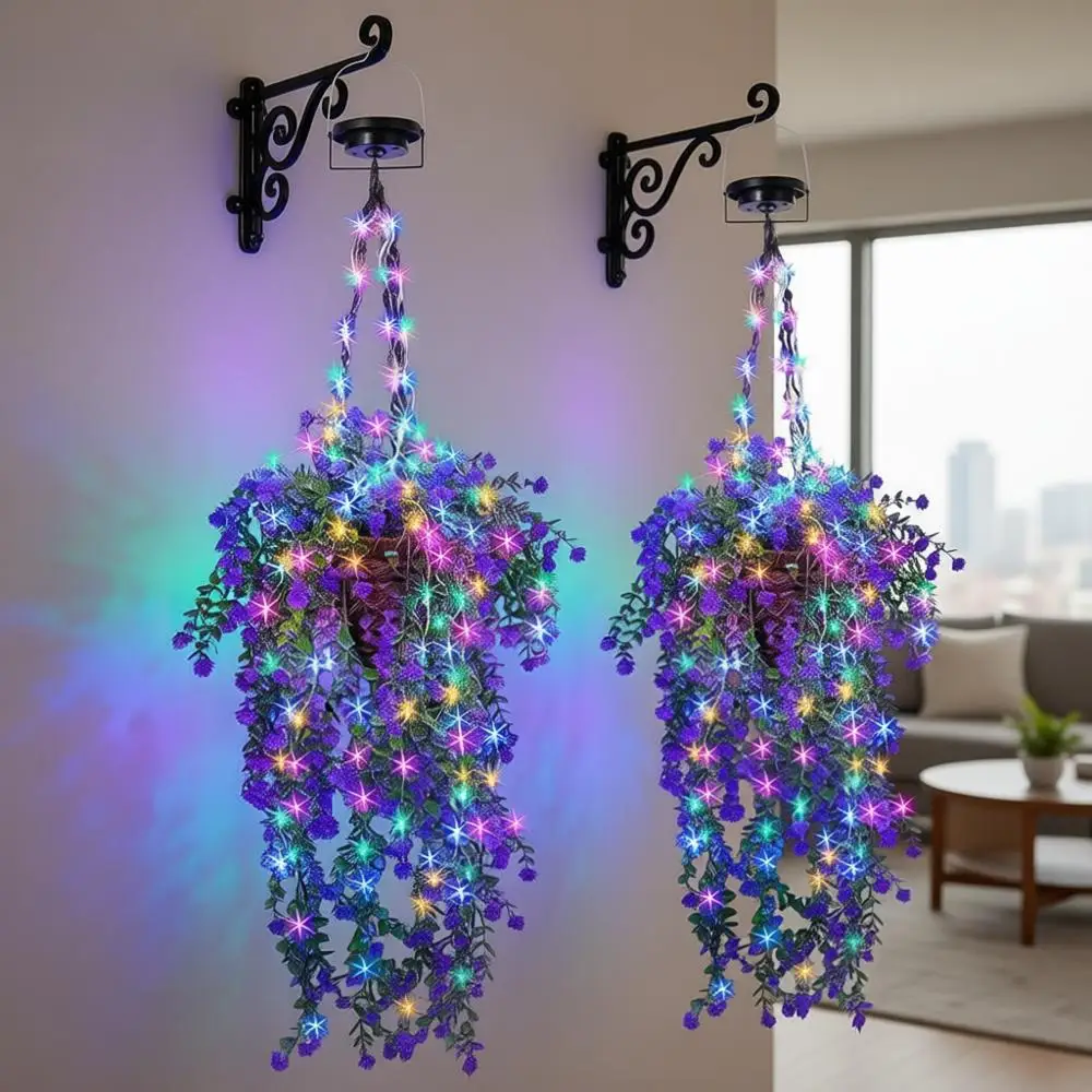 

Illuminated Rattan Hanging Flower Baskets, Set of 2 with Cone Flowers and Lights for Garden or Home Decor